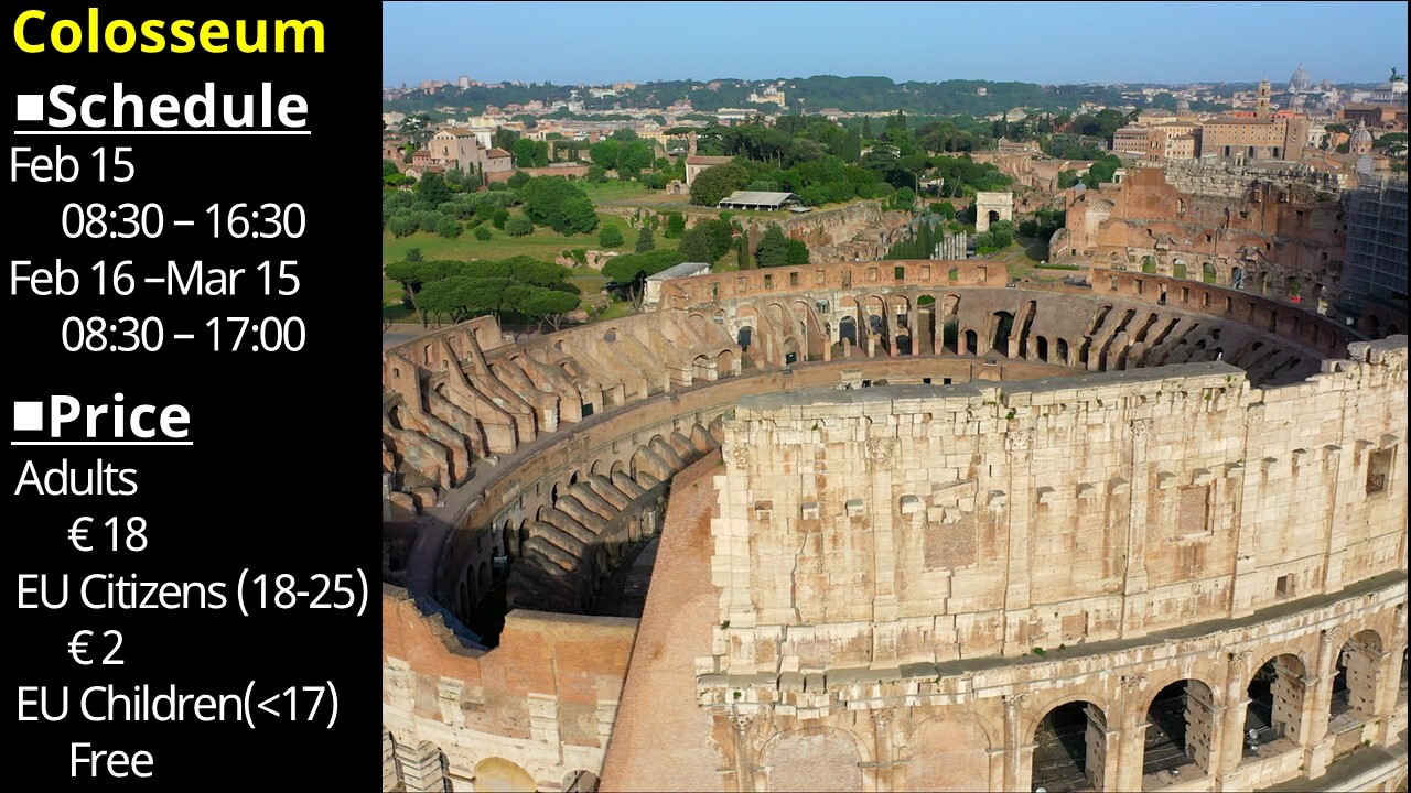 Colosseum schedule & price