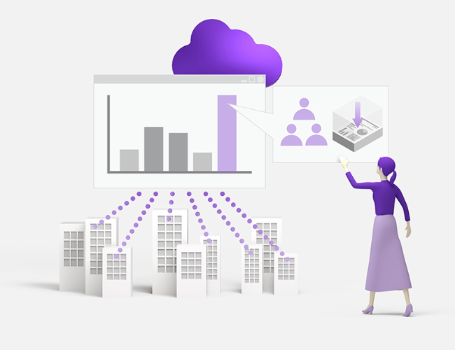 Illustration of a cloud network with a woman using it - resized