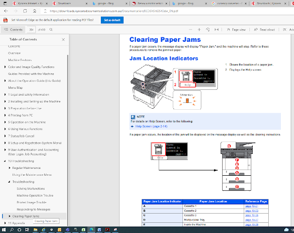 Clearing paper jams from table of contents