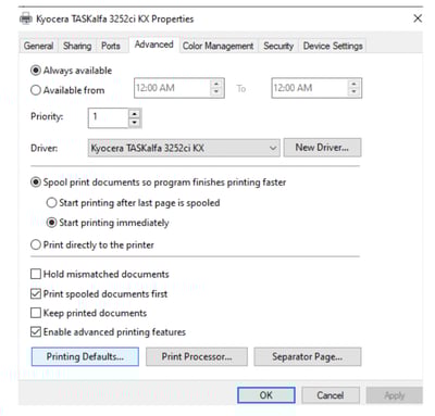 Print queue issues: Printer properties