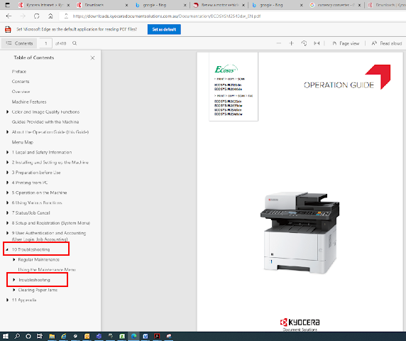 Printer troubleshooting: Operations guide table of contents