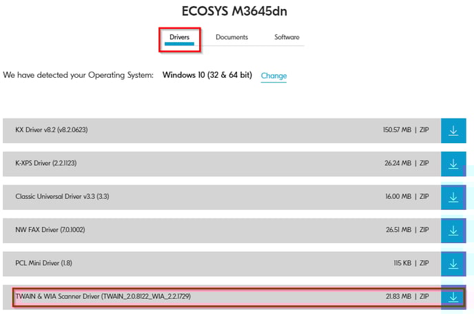 Drivers to download for printing device