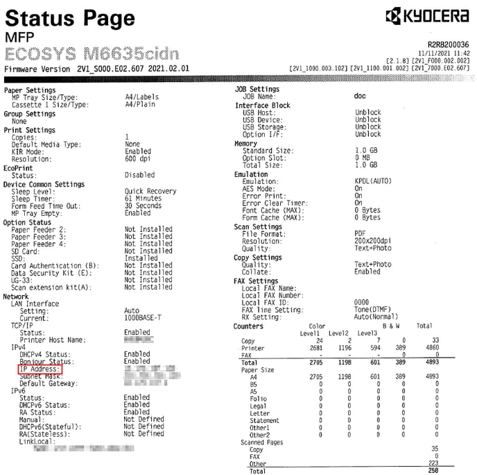 Sample status page