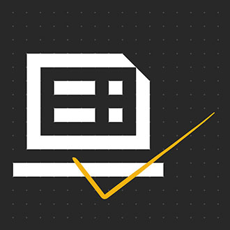 Computer icon with a yellow tick on a black background