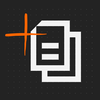 Document icon with an orange plus sign on a black background